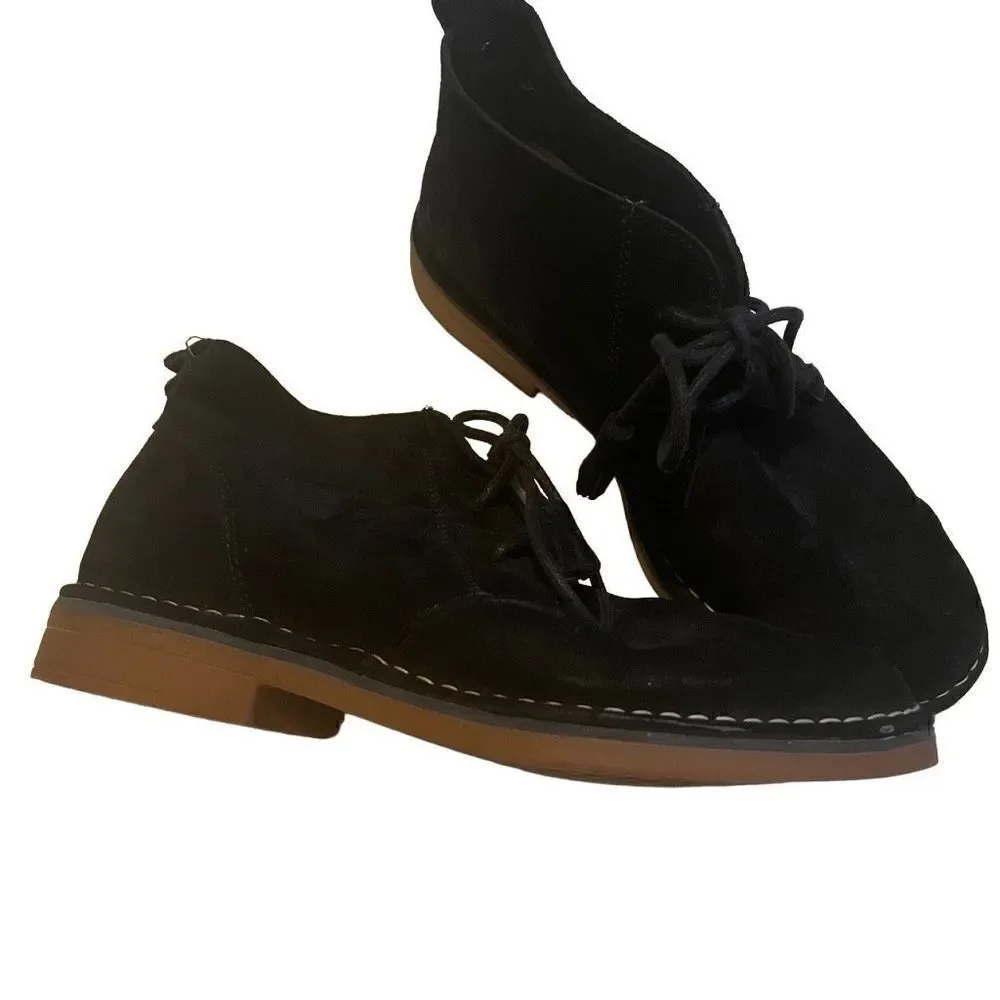 HUSH PUPPIES | black seude low tassel slip on booties 7.5